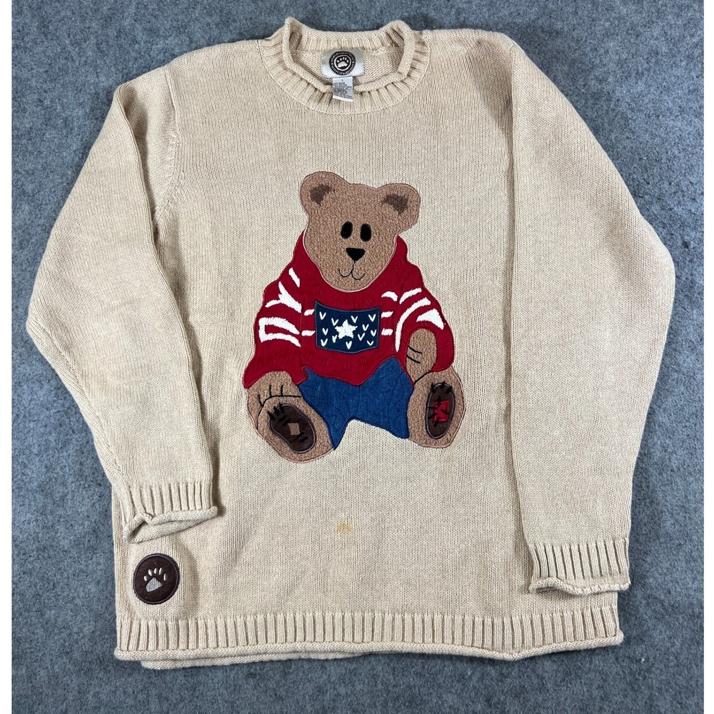 Vintage 90s The Boyds Collection Teddy Bear Sweater Unisex Large Brown Grandpa